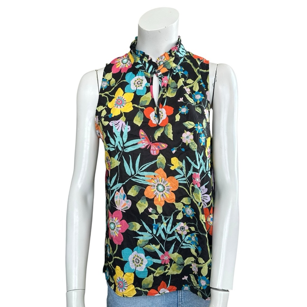 J. Crew x Liberty of London Sleeveless Ruffle Neckline Pavilion Floral Top Sz 8